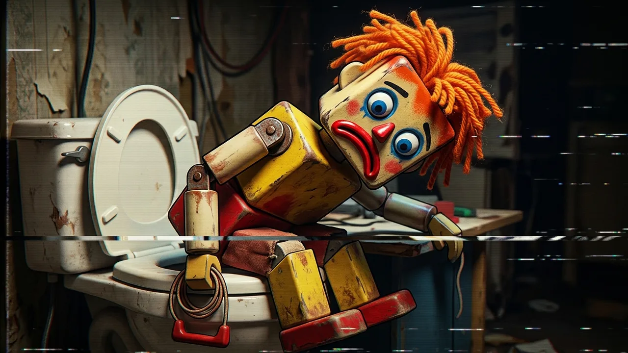 Illustrated horror cover art for the article "Conan O'Brien voices Smarty Pants in Toy Story 5, and a Pixar intern helped design him"